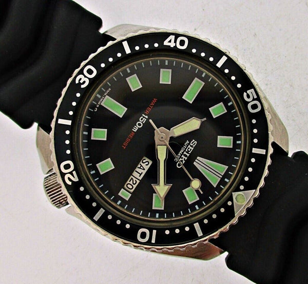 87' SEIKO 6309 7290 SS HERREN DATE DIVE 7n6265 AUTO SCHWARZ GEWARTETE UHR...