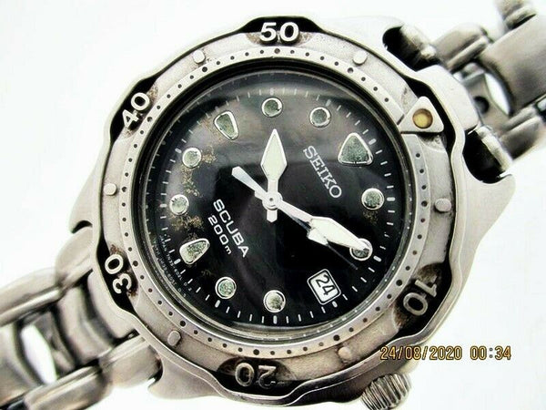 02' SEIKO 7N35 6030 MIDSIZE SCUBA SS DATE # 270095 DIVE QUARTZ SERVICED WATCH