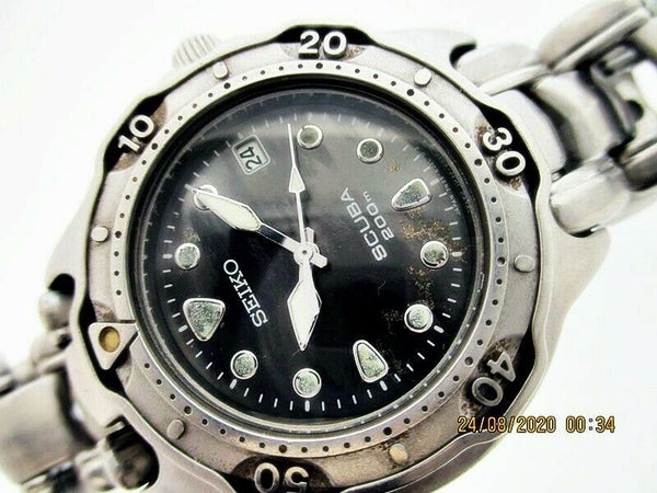 02' SEIKO 7N35 6030 MIDSIZE SCUBA SS DATE # 270095 DIVE QUARTZ SERVICED WATCH