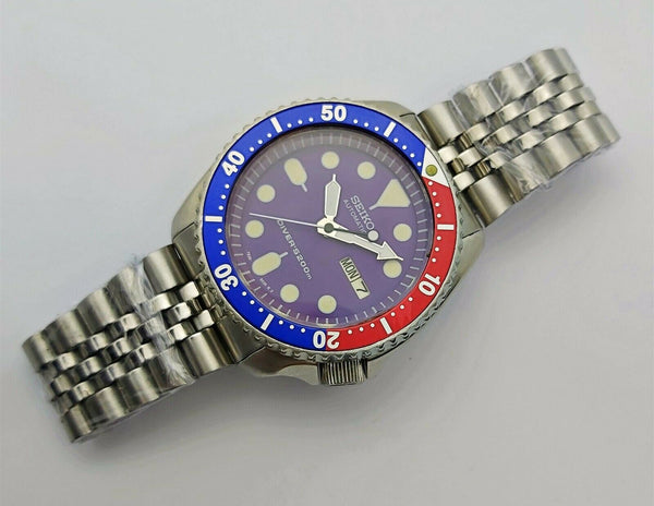 02' SEIKO 7S26 0020 SKX007 MENS PURPLE PEPSI DAY DATE 252481 SHIP SRVCD WATCH