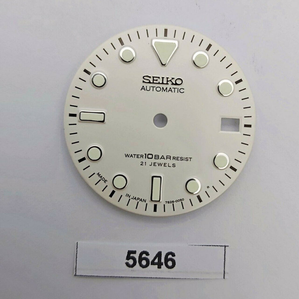 SEIKO WHITE DIAL FOR 7S26 0050 SKX023 DIVERS WATCH SILVER INDEX DATE ONLY 5646